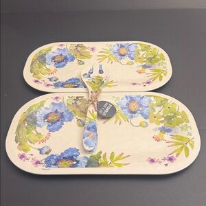 4pc Demdaco Floral Serving Utensils & Platter/Tray Set - Bamboo Fiber/Melamine
